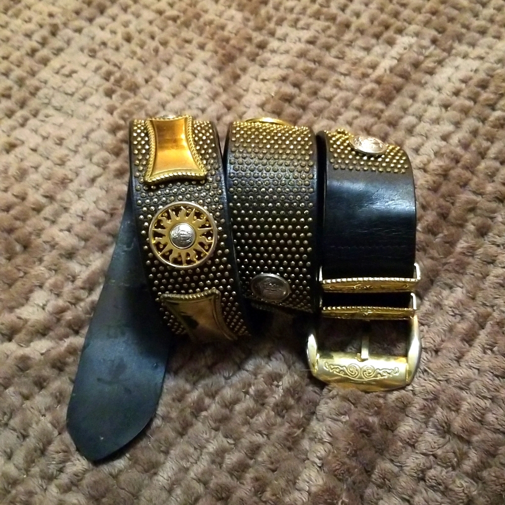Vintage Gianni Versace Belt with two tone Medusa Head Medallions along b…